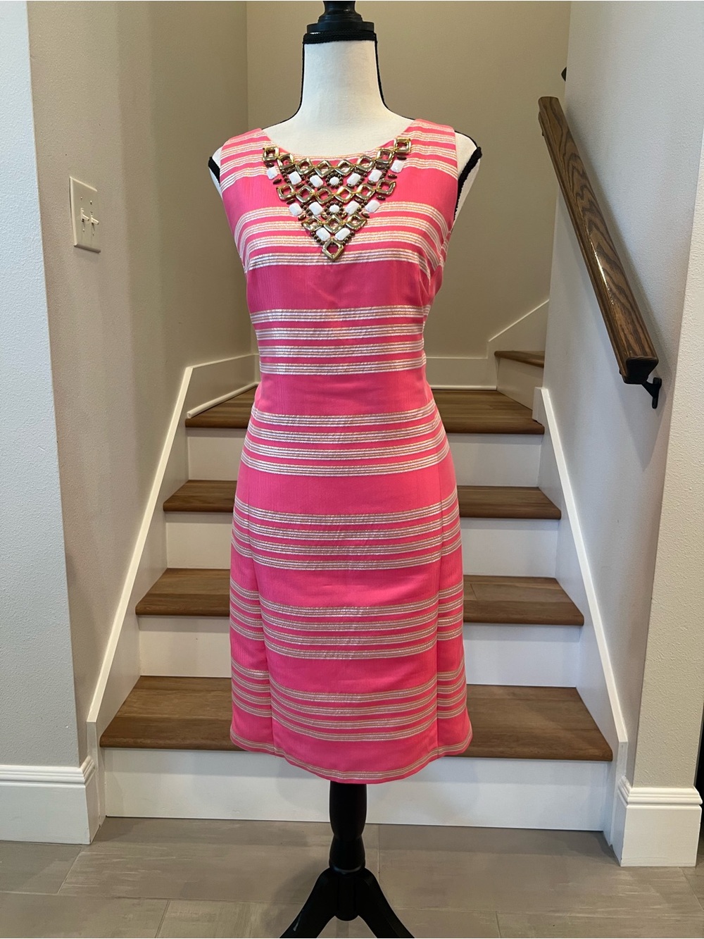 Lilly Pulitzer Pink Striped Virginia Dress with Jewel Accent